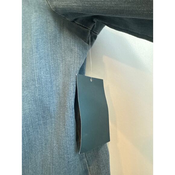 Coldwater Creek Stretchy Blue Jean Jacket with Pink/Purple Watercolor Flowers - Picture 3 of 8